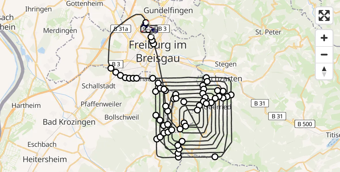 Flugroute Polizeihubschrauber Freiburg im Breisgau Flugplatz - Freiburg im Breisgau Flugplatz, 15 April 2026, 07:47