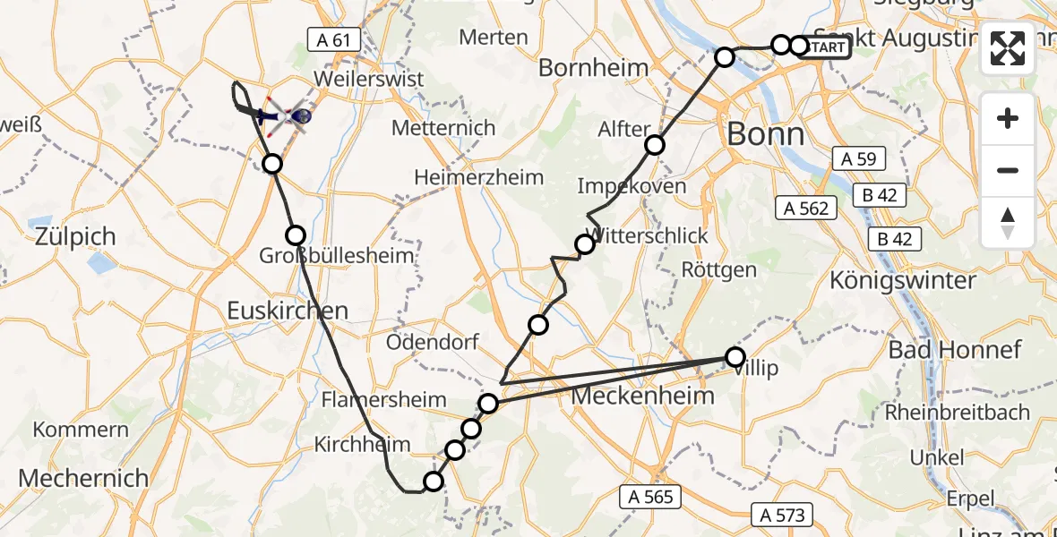 Flugroute Polizeihubschrauber Sankt Augustin - Erftstadt, 15 April 2026, 07:53