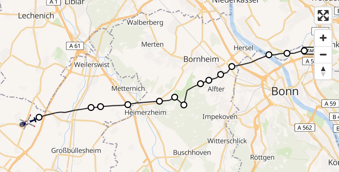 Flugroute Polizeihubschrauber Sankt Augustin - Zülpich, 15 April 2026, 07:55