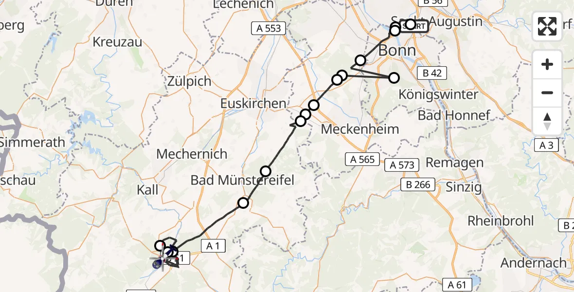 Flugroute Polizeihubschrauber Sankt Augustin - Blankenheim, 15 April 2026, 07:57