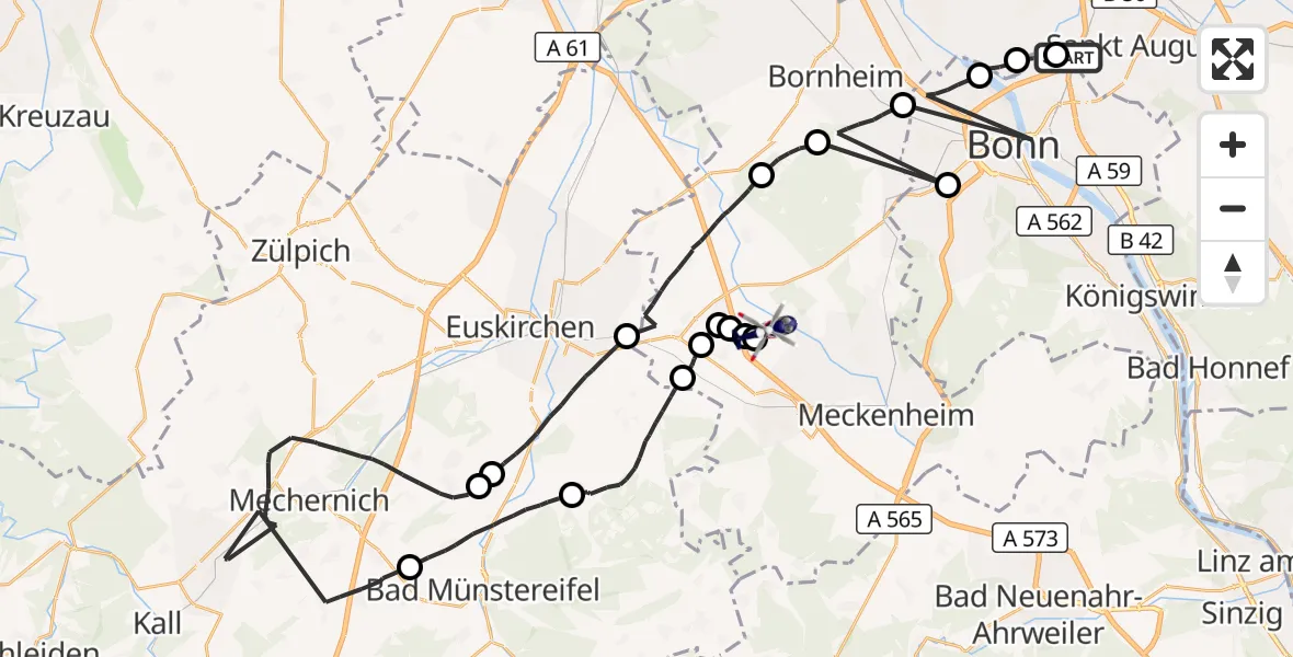 Flugroute Polizeihubschrauber Sankt Augustin - Rheinbach, 15 April 2026, 07:59