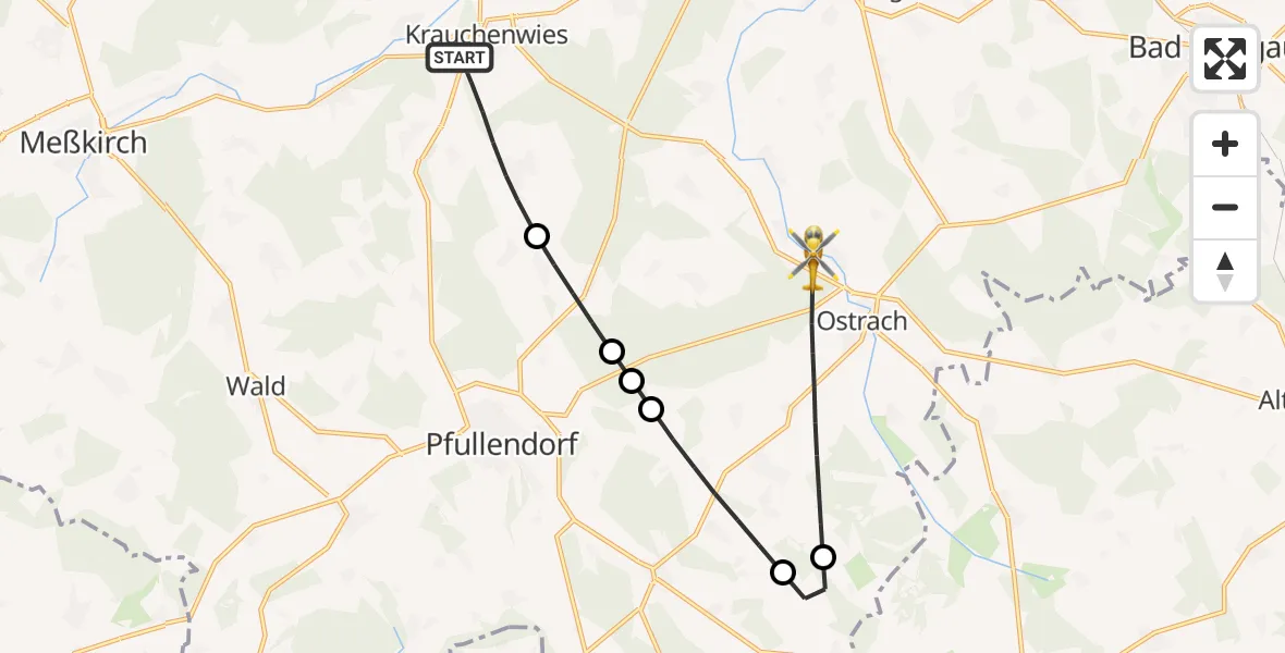 Flugroute Rettungshubschrauber Krauchenwies - Ostrach, 15 April 2026, 08:09