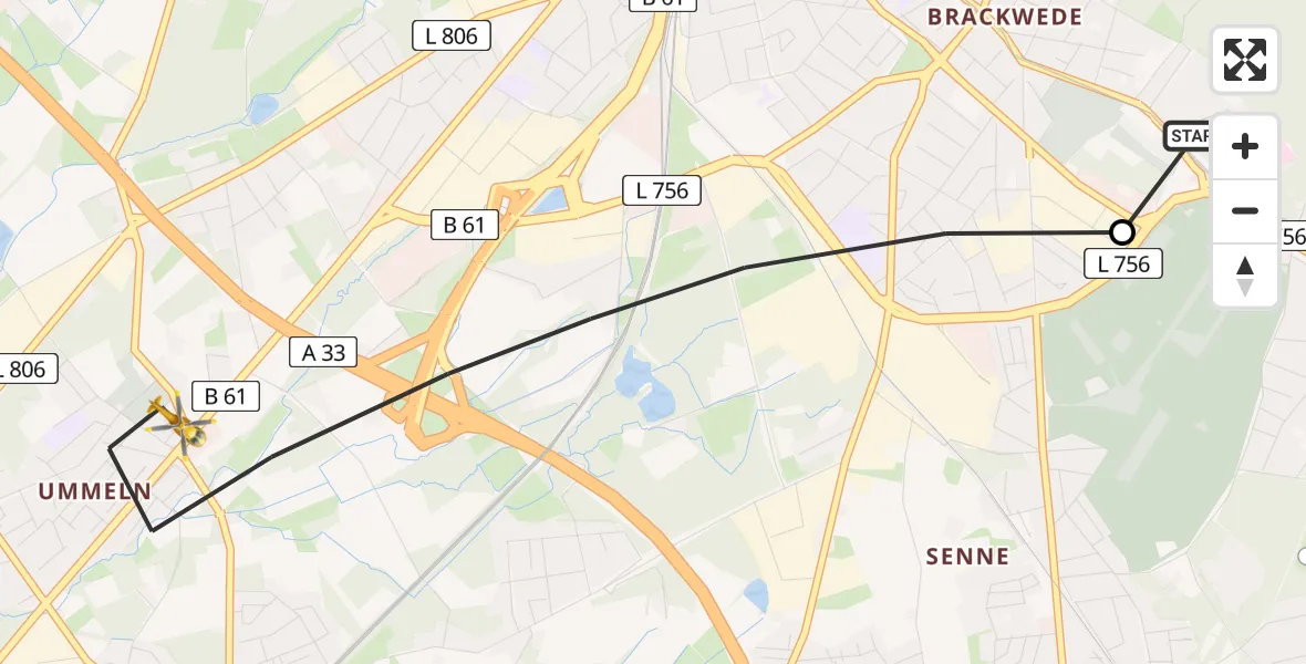 Flugroute Rettungshubschrauber Luftrettungszentrum Bielefeld - Bielefeld, 15 April 2026, 08:09