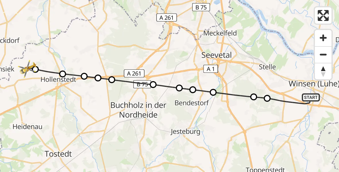 Flugroute Ambulanzhubschrauber Winsen (Luhe) - Regesbostel, 15 April 2026, 08:11