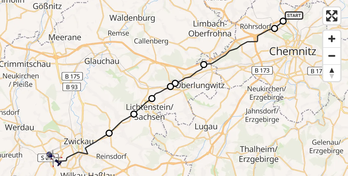 Flugroute Polizeihubschrauber Chemnitz - Zwickau, 15 April 2026, 08:12