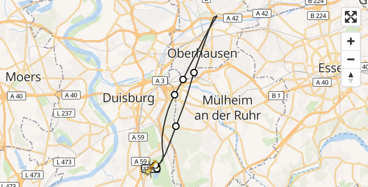 Flugroute Rettungshubschrauber Duisburg Air Rescue Hubschrauberlandeplatz (Christoph 9) - Duisburg Air Rescue Hubschrauberlandeplatz (Christoph 9), 15 April 2026, 08:17