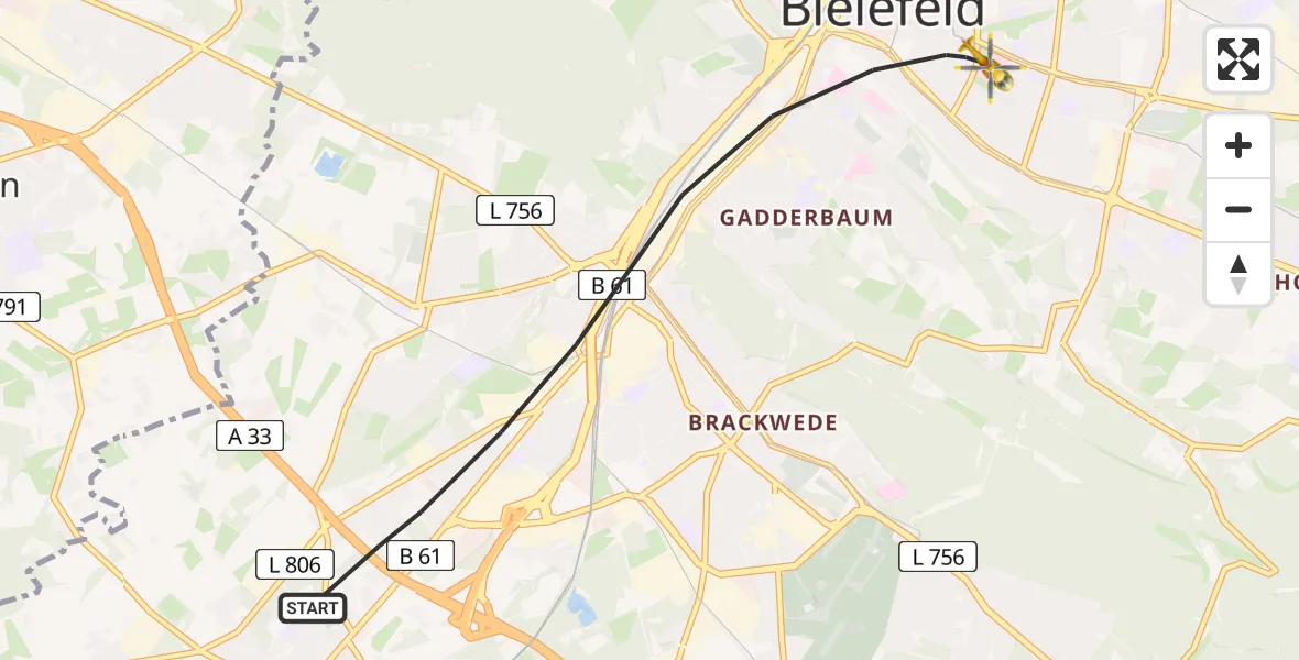 Flugroute Rettungshubschrauber Bielefeld - Bielefeld, 15 April 2026, 08:38