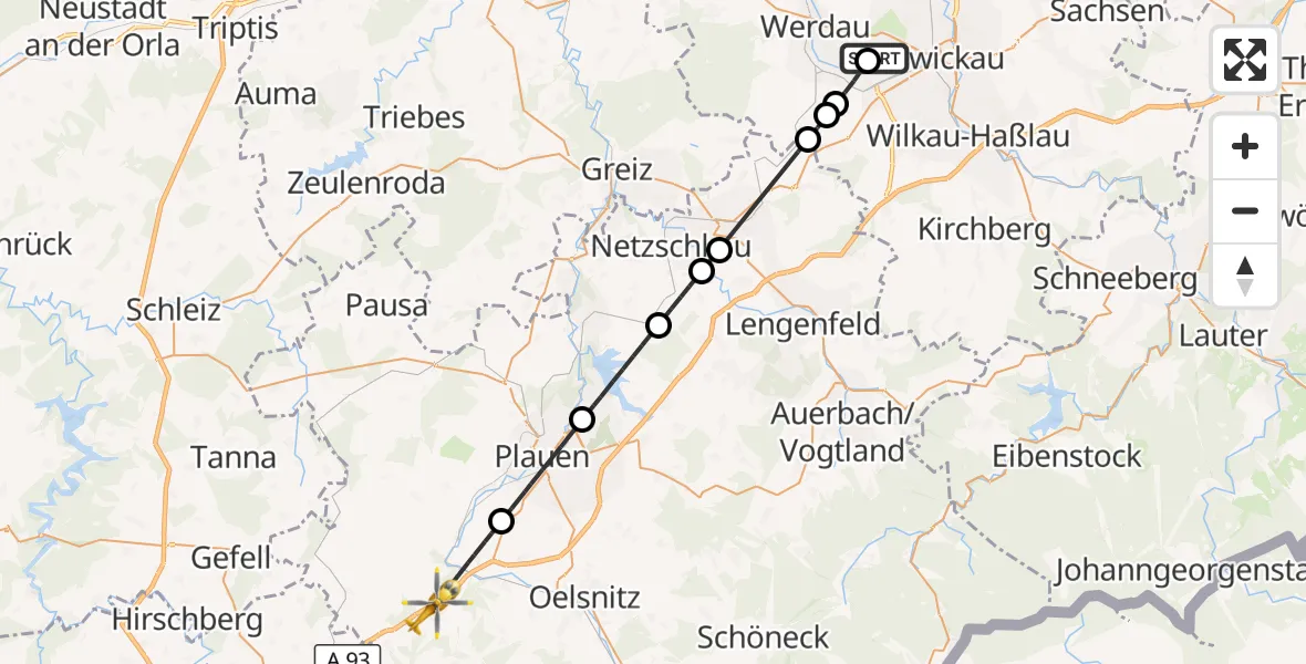 Flugroute Rettungshubschrauber ADAC Air Rescue Station Zwickau Hubschrauberlandeplatz - Weischlitz, 15 April 2026, 08:40