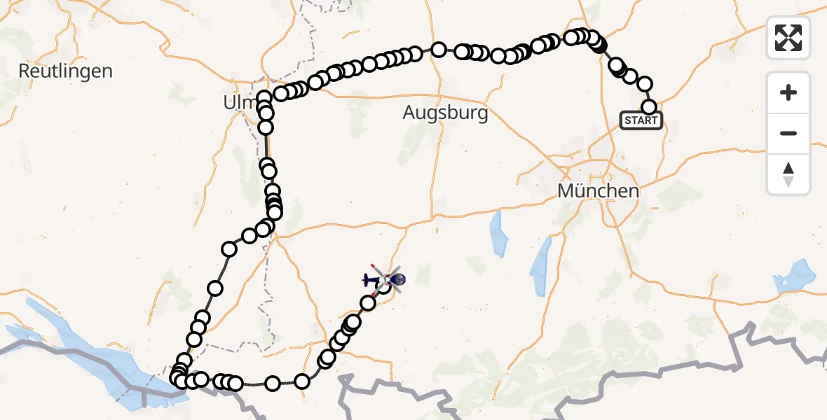 Flugroute Polizeihubschrauber München Flughafen - Kaufbeuren, 15 April 2026, 08:40