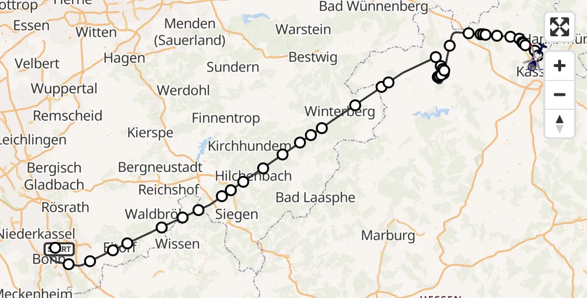 Flugroute Polizeihubschrauber Sankt Augustin - Fuldatal Bundespolizei Hubschrauberlandeplatz, 15 April 2026, 08:46