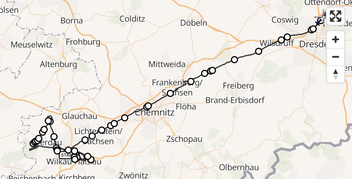 Flugroute Polizeihubschrauber Zwickau - Dresden Flughafen, 15 April 2026, 08:56