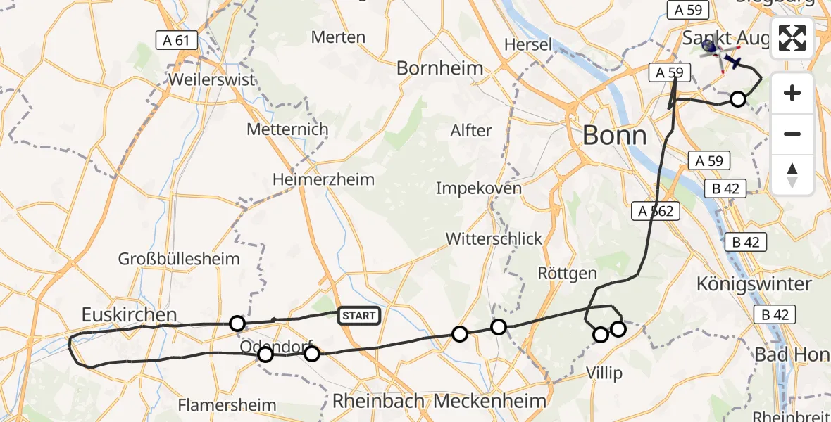 Flugroute Polizeihubschrauber Swisttal - Sankt Augustin, 15 April 2026, 09:00
