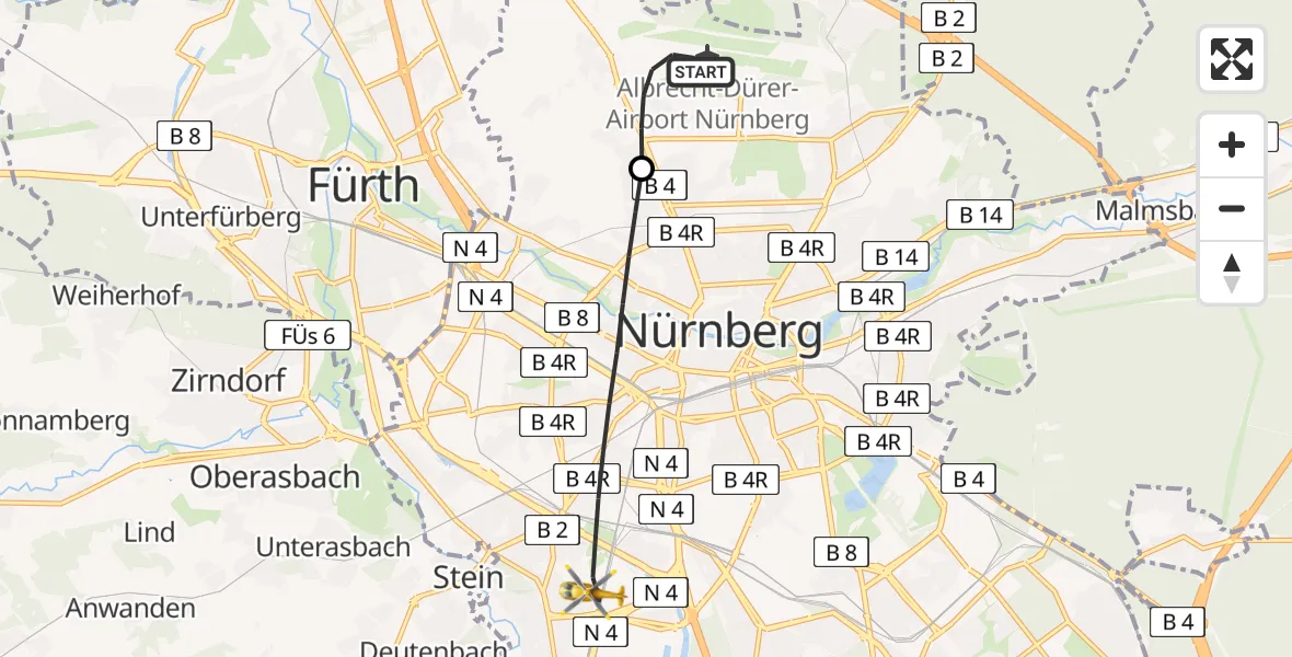 Flugroute Rettungshubschrauber Flughafen Nuremberg - Nürnberg, 15 April 2026, 09:02