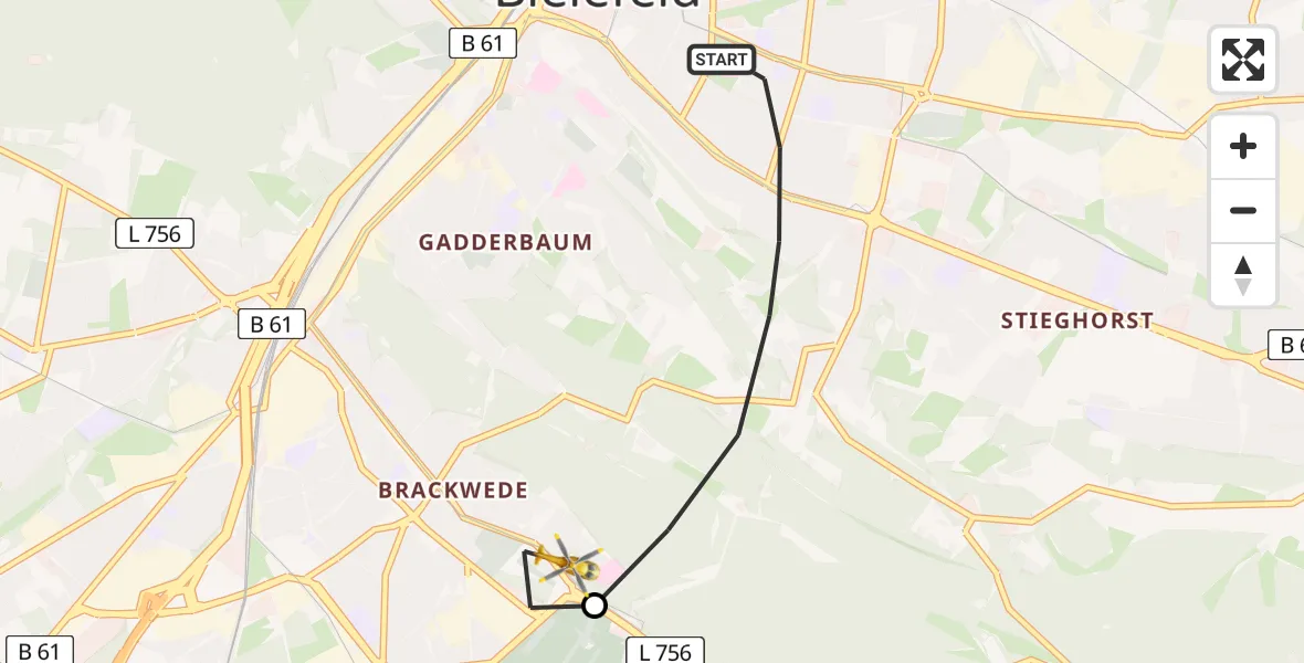 Flugroute Rettungshubschrauber Bielefeld - Luftrettungszentrum Bielefeld, 15 April 2026, 09:04
