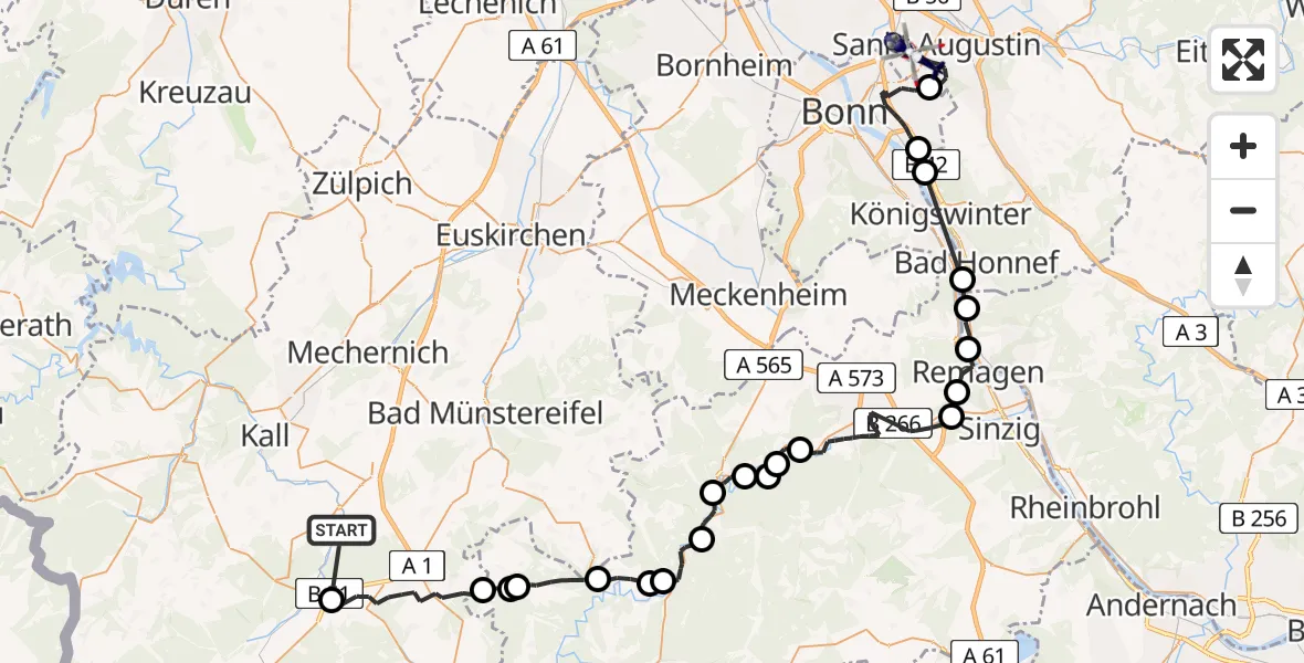 Flugroute Polizeihubschrauber Nettersheim - Bonn-Hangelar Flugplatz, 15 April 2026, 09:05