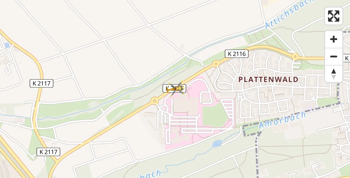 Flugroute Rettungshubschrauber Klinikum am Plattenwald - Klinikum am Plattenwald, 15 April 2026, 09:06