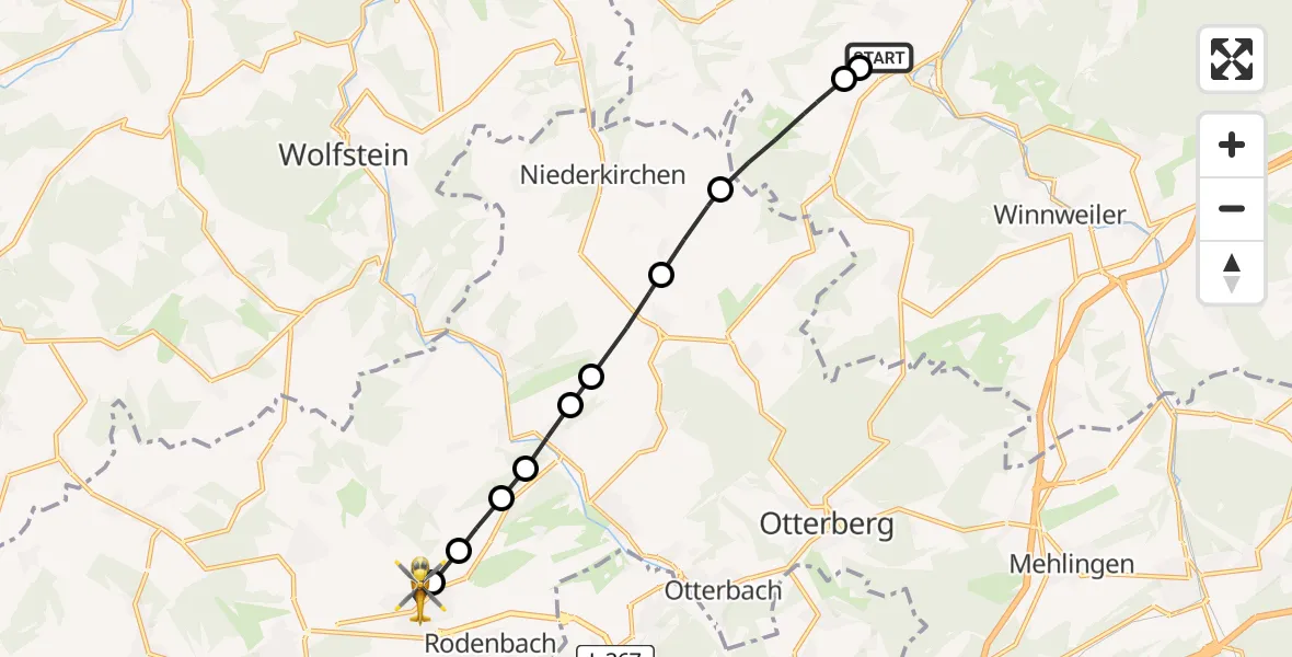 Flugroute Rettungshubschrauber Imsweiler UL - Weilerbach, 15 April 2026, 09:10
