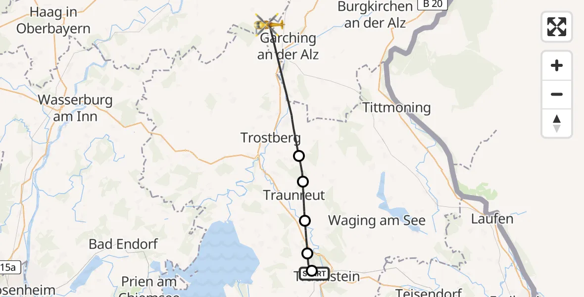Flugroute Rettungshubschrauber Traunstein Hospital - Engelsberg, 15 April 2026, 09:23