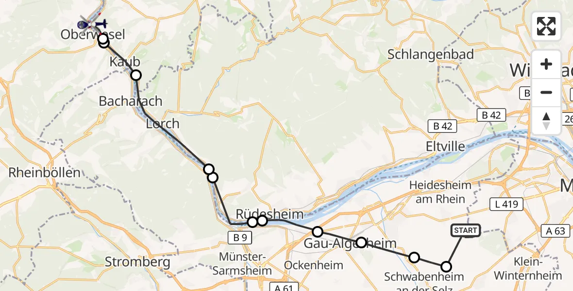 Flugroute Polizeihubschrauber Mainz-Finthen Flugplatz - Kaub, 15 April 2026, 09:23