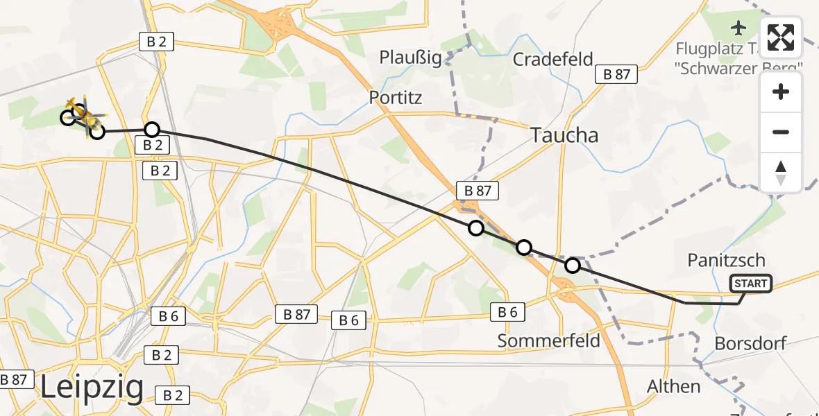 Flugroute Rettungshubschrauber Borsdorf - Sankt Georg Hospital Leipzig Reserve, 15 April 2026, 09:24