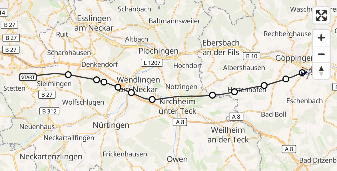 Flugroute Polizeihubschrauber Flughafen Stuttgart - Göppingen, 15 April 2026, 09:28