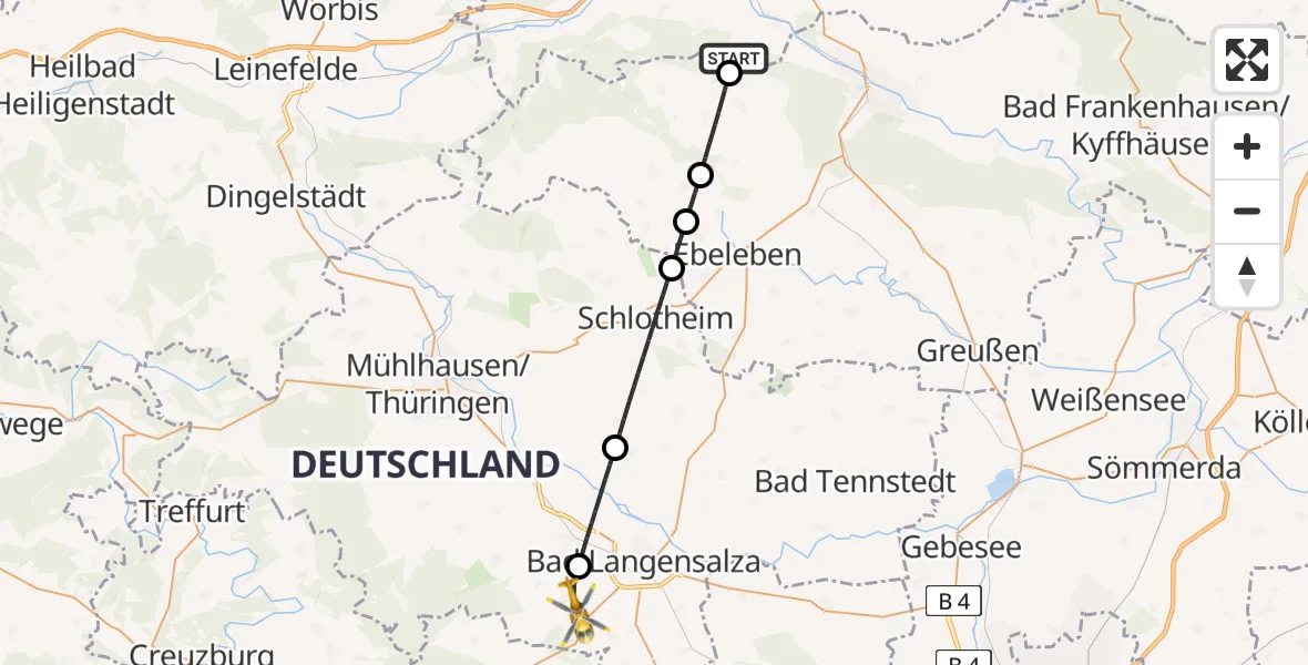 Flugroute Rettungshubschrauber Bleicherode - Bad Langensalza, 15 April 2026, 09:32