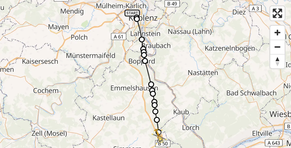 Flugroute Rettungshubschrauber Koblenz - Rheinböllen, 15 April 2026, 09:32