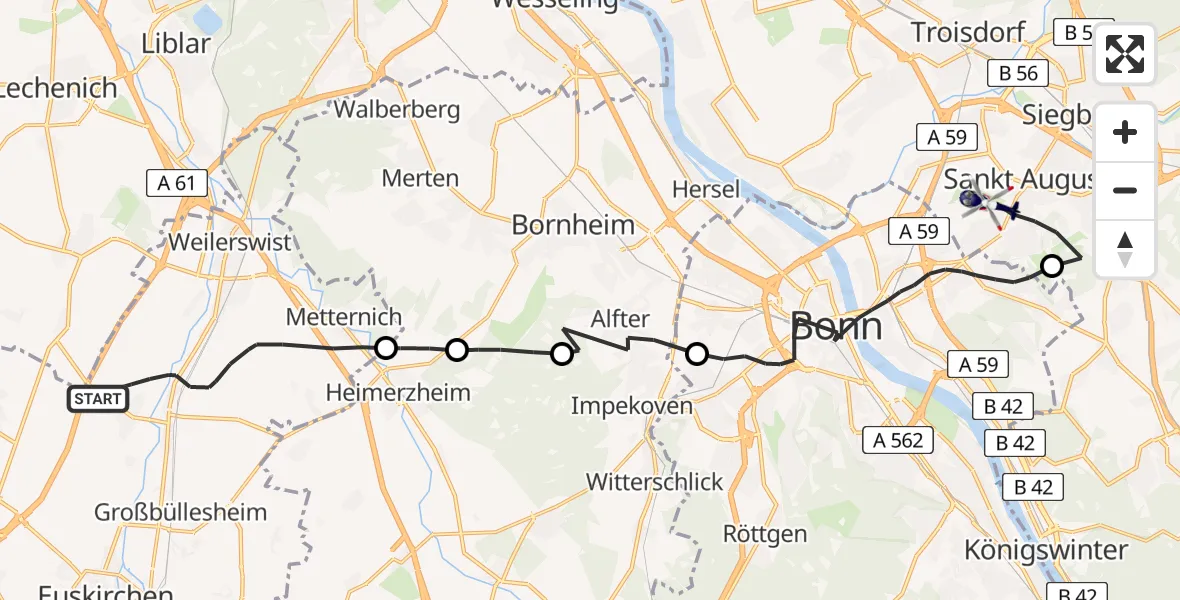 Flugroute Polizeihubschrauber Weilerswist - Bonn-Hangelar Flugplatz, 15 April 2026, 09:33