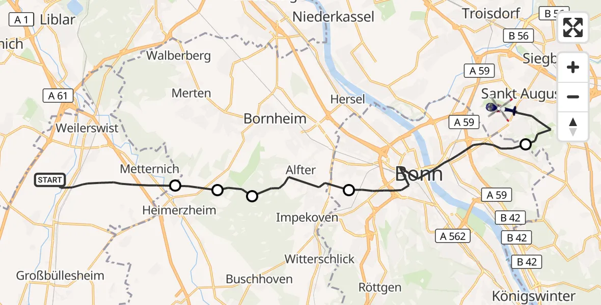 Flugroute Polizeihubschrauber Weilerswist - Bonn-Hangelar Flugplatz, 15 April 2026, 09:34