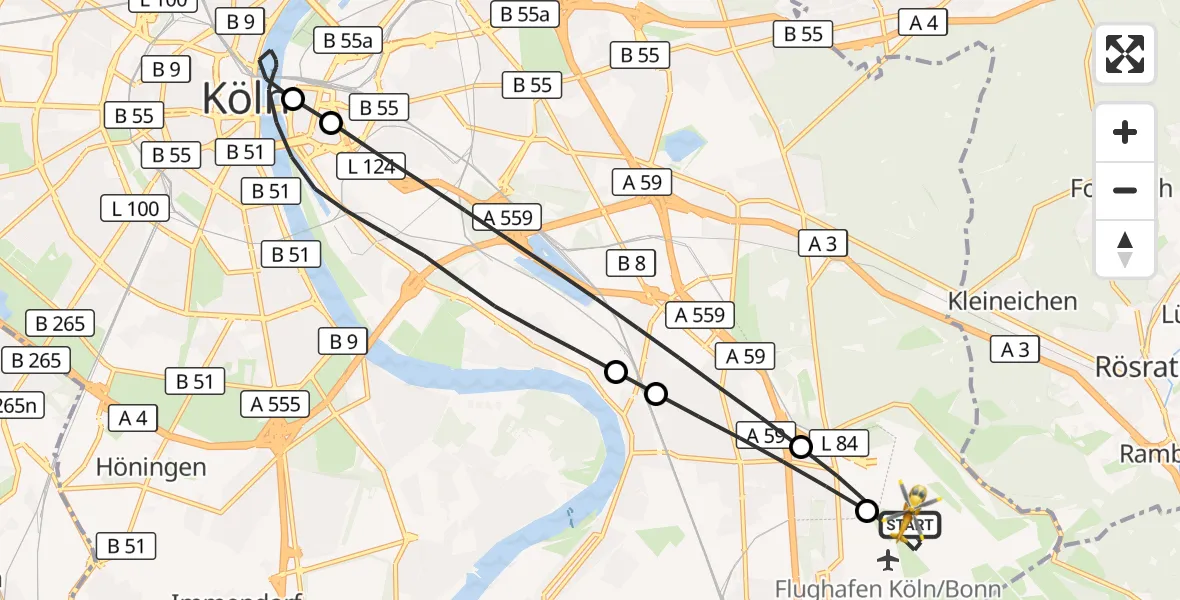 Flugroute Rettungshubschrauber Köln Bonn Flughafen - Köln Bonn Flughafen, 15 April 2026, 09:37
