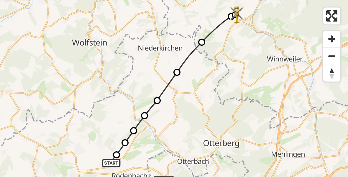 Flugroute Rettungshubschrauber Weilerbach - Imsweiler UL, 15 April 2026, 09:49