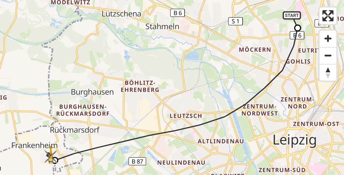 Flugroute Rettungshubschrauber Sankt Georg Hospital Leipzig Reserve - Markranstädt, 15 April 2026, 09:50