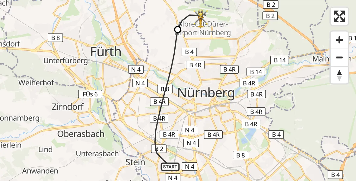Flugroute Rettungshubschrauber Nürnberg - Flughafen Nuremberg, 15 April 2026, 09:56