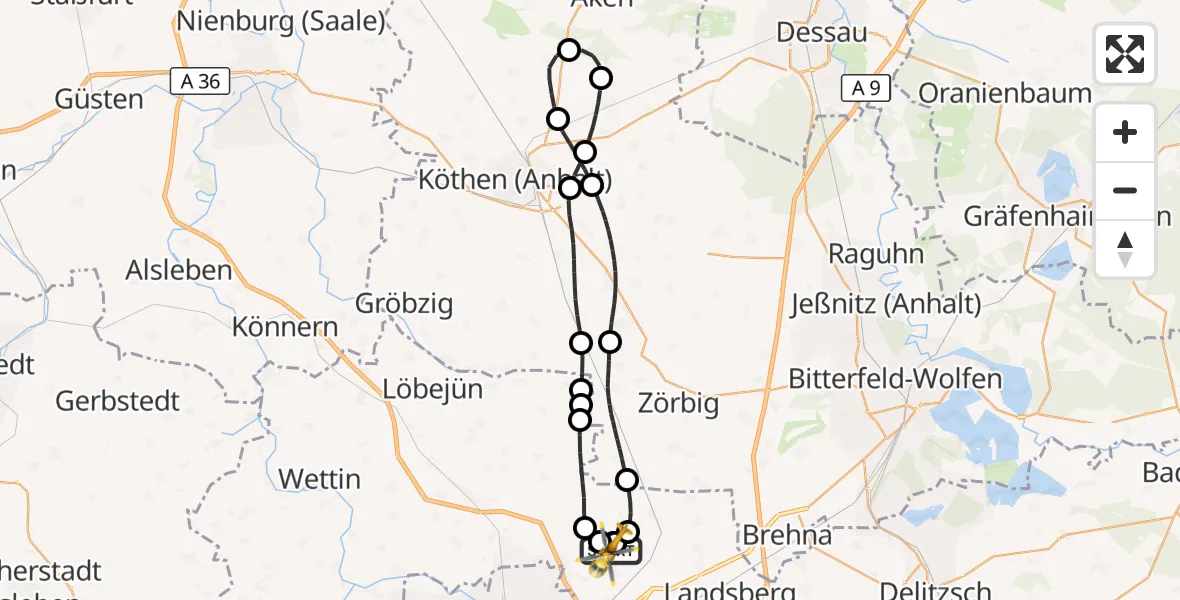 Flugroute Rettungshubschrauber Halle-Oppin Flugplatz - Halle-Oppin Flugplatz, 15 April 2026, 09:58