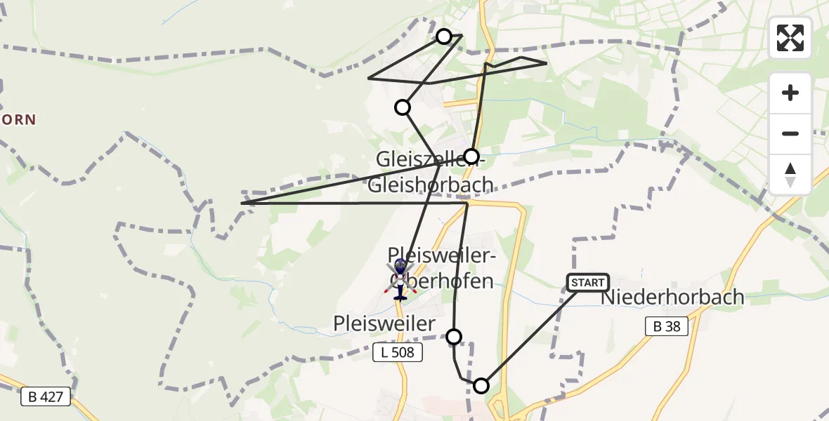 Flugroute Polizeihubschrauber Niederhorbach - Pleisweiler-Oberhofen, 15 April 2026, 10:00