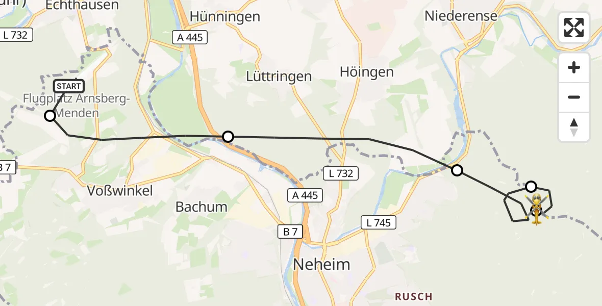 Flugroute Ambulanzhubschrauber Arnsberg-Menden Flugplatz - Arnsberg, 15 April 2026, 10:06