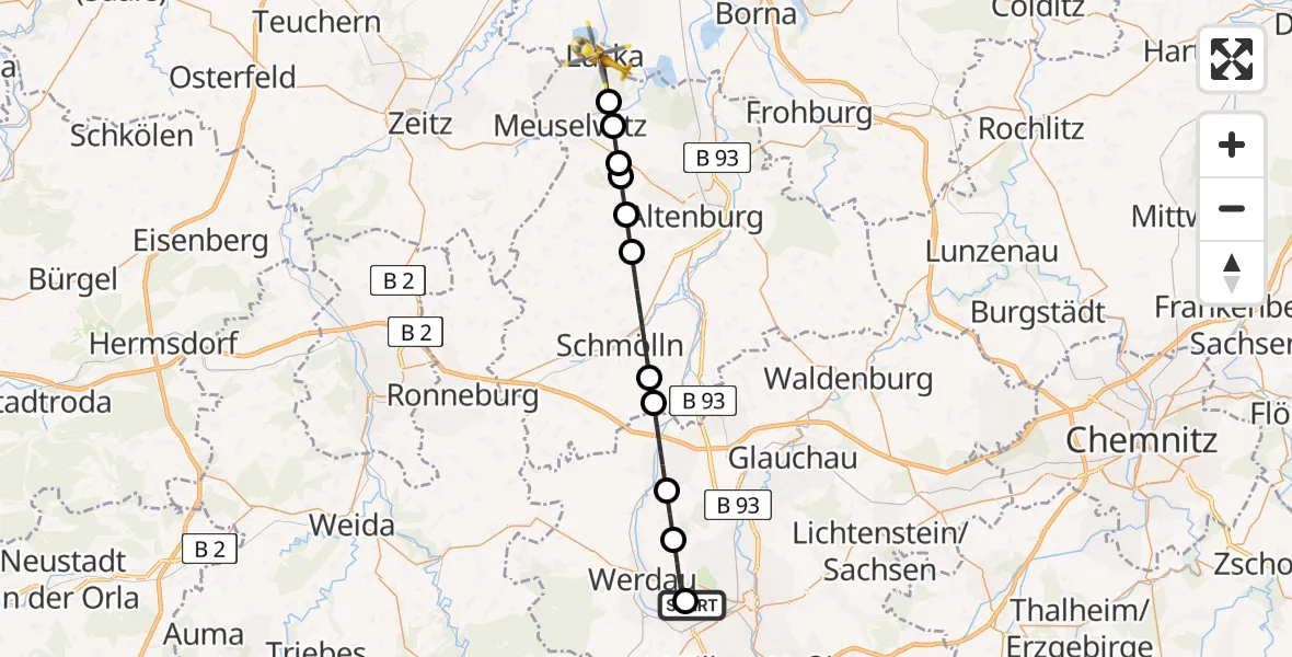 Flugroute Rettungshubschrauber ADAC Air Rescue Station Zwickau Hubschrauberlandeplatz - Lucka, 15 April 2026, 10:09