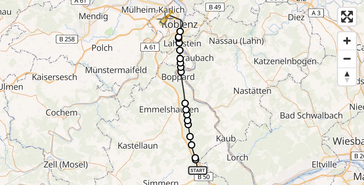 Flugroute Rettungshubschrauber Rheinböllen - Koblenz, 15 April 2026, 10:11