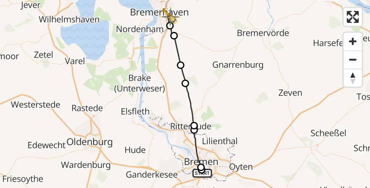 Flugroute Rettungshubschrauber Bremen - Bremerhaven, 15 April 2026, 10:12