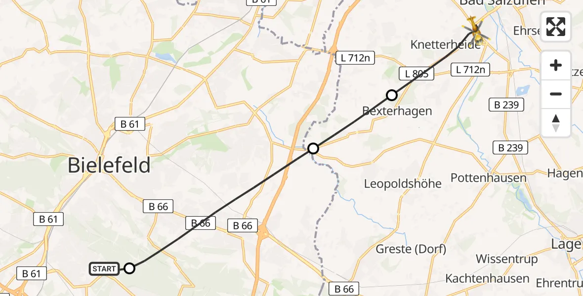 Flugroute Rettungshubschrauber Luftrettungszentrum Bielefeld - Bad Salzuflen, 15 April 2026, 10:15