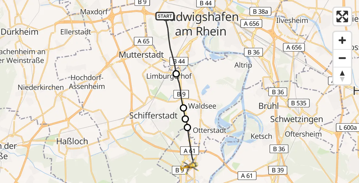 Flugroute Rettungshubschrauber Ludwigshafen am Rhein - Speyer, 15 April 2026, 10:16
