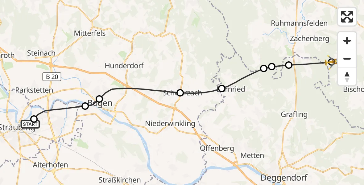 Flugroute Rettungshubschrauber Sankt Elisabeth Hospital Straubing - Bischofsmais, 15 April 2026, 10:17