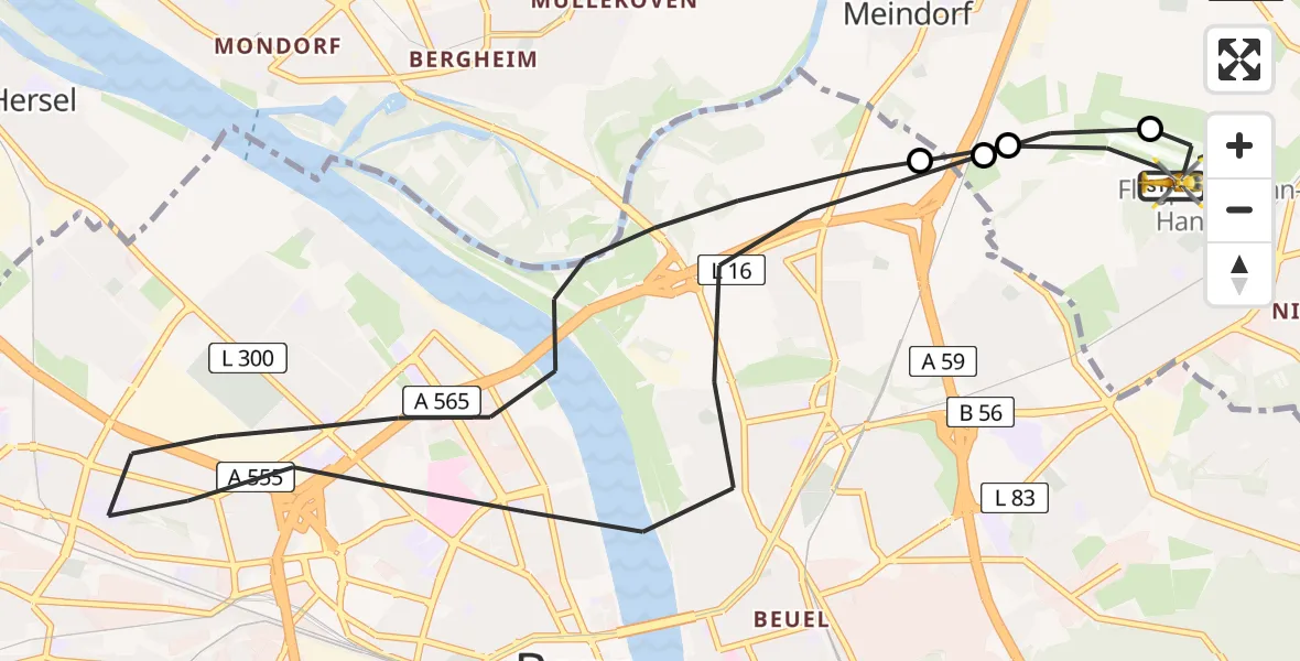 Flugroute Rettungshubschrauber Bonn-Hangelar Flugplatz - Bonn-Hangelar Flugplatz, 15 April 2026, 10:17