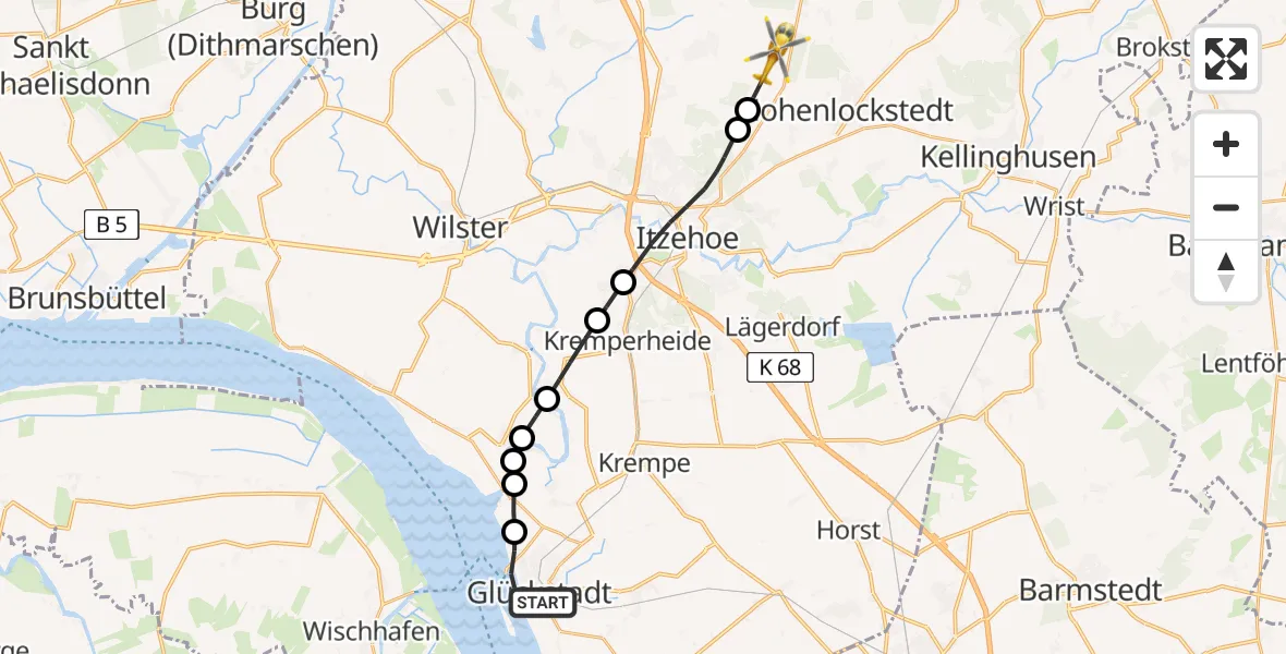 Flugroute Rettungshubschrauber Glückstadt - Hohenlockstedt, 15 April 2026, 10:19