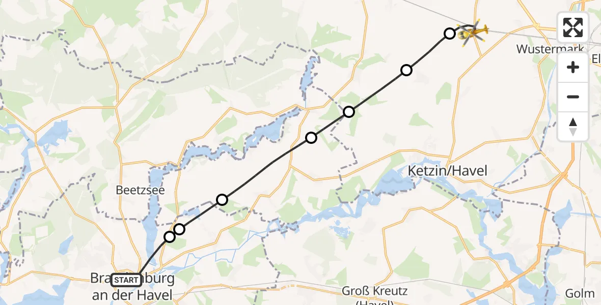 Flugroute Rettungshubschrauber Brandenburg an der Havel - Nauen, 15 April 2026, 10:22