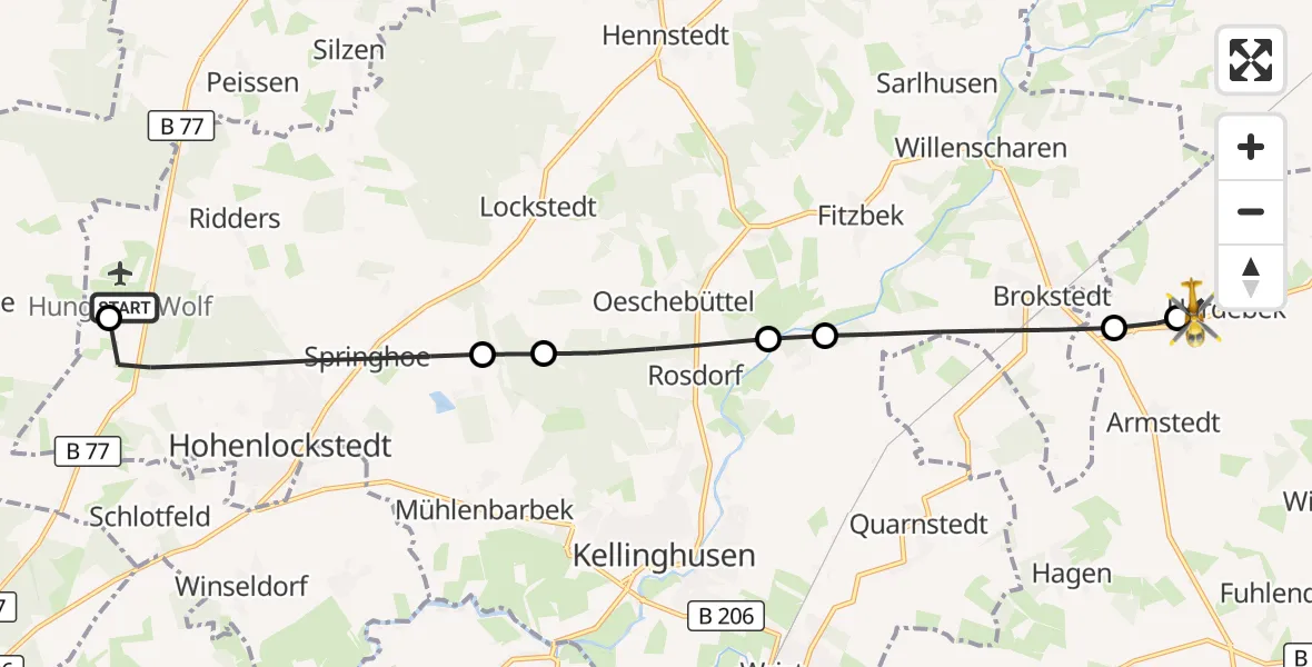 Flugroute Rettungshubschrauber Itzehoe Hungriger Wolf Flugplatz - Hardebek, 15 April 2026, 10:27