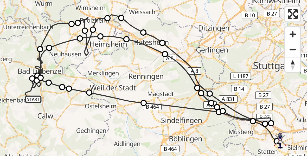 Flugroute Polizeihubschrauber Calw - Flughafen Stuttgart, 15 April 2026, 10:32