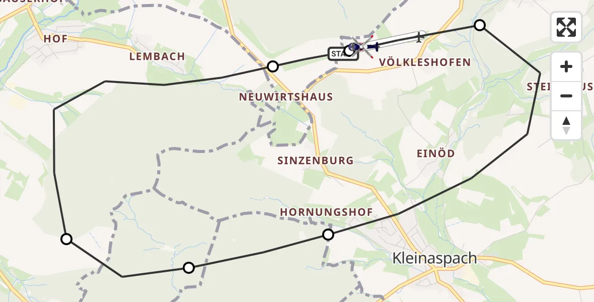 Flugroute Polizeihubschrauber Völkleshofen-Lichtenberg Flugplatz - Völkleshofen-Lichtenberg Flugplatz, 15 April 2026, 10:45