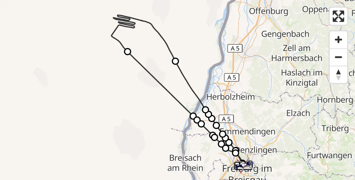 Flugroute Polizeihubschrauber Freiburg im Breisgau Flugplatz - Freiburg im Breisgau Flugplatz, 15 April 2026, 10:45