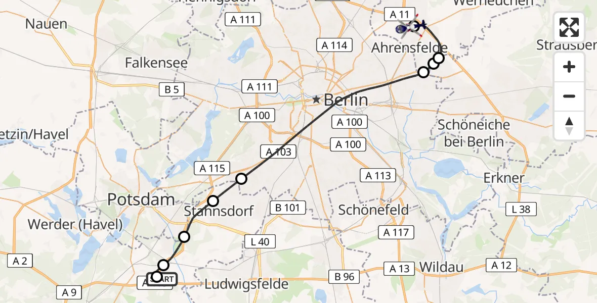Flugroute Polizeihubschrauber Saarmund Flugplatz - Ahrensfelde Hubschrauberlandeplatz, 15 April 2026, 10:47